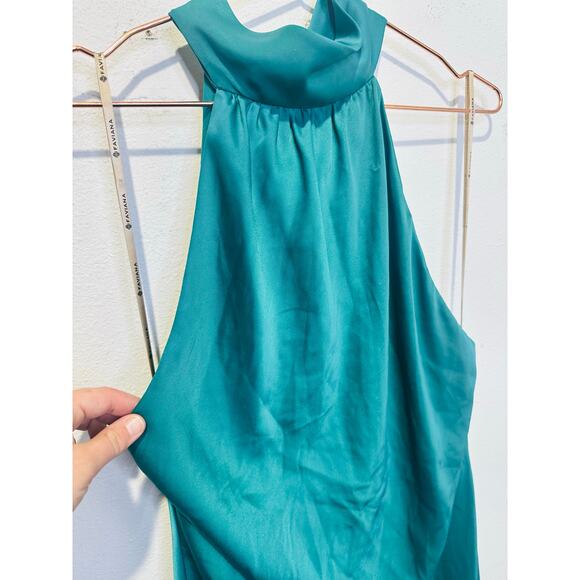 FAVIANA Green Satin Sleeveless Halter Neck Thigh-High Side Slit Gown Dress sz 14 - Picture 8 of 16